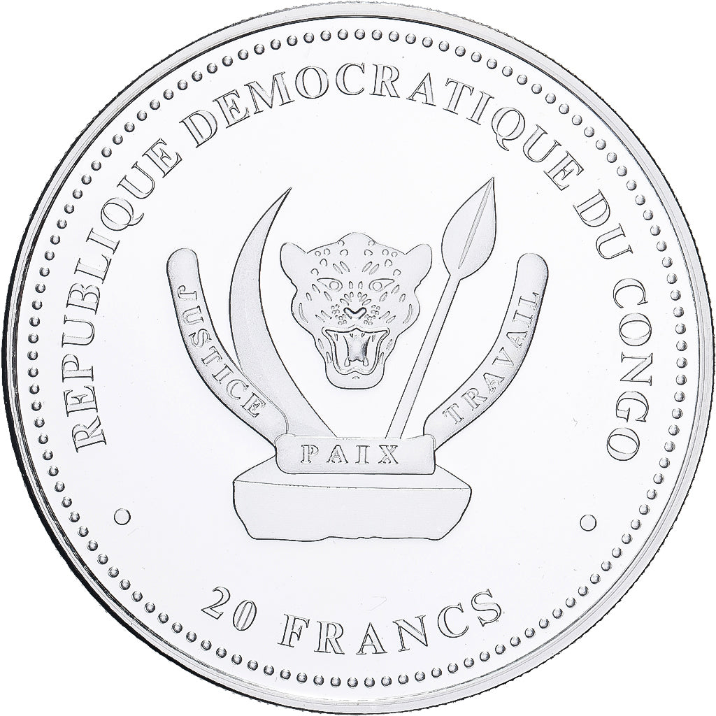 Repubblica Democratica del Congo, 20 Francs, Loup, 2019, 1 Oz, Proof, Argento