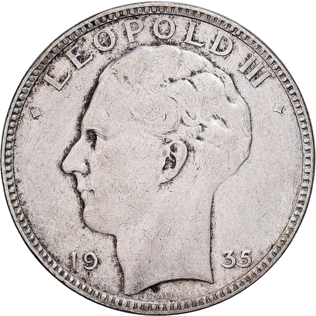 Bélgica, Leopold III, 20 Francs, 20 Frank, 1935, Brussels, Plata, MBC, KM:105