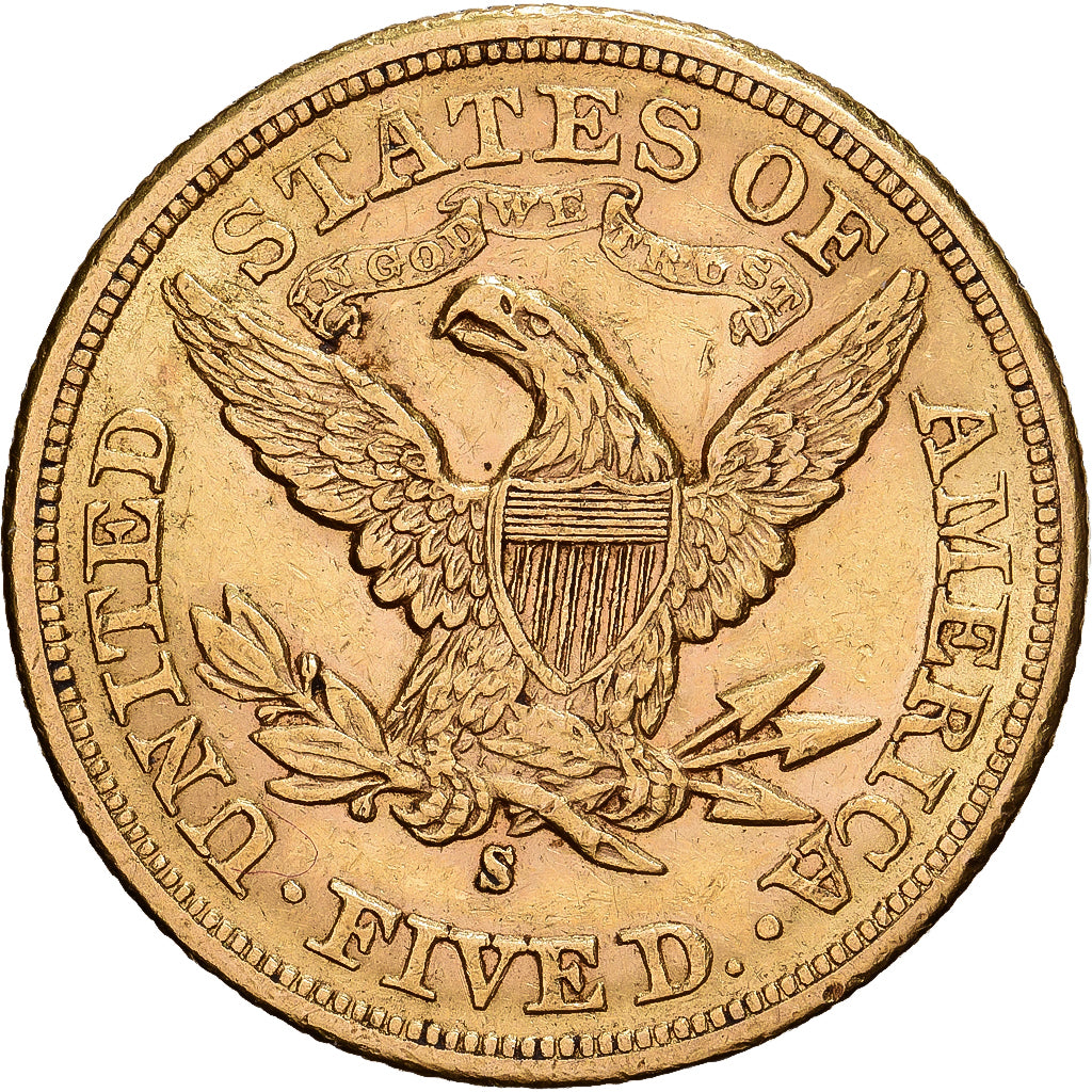 Estados Unidos, $5, Half Eagle, Coronet Head, 1880, U.S. Mint, Oro, MBC+, KM:101