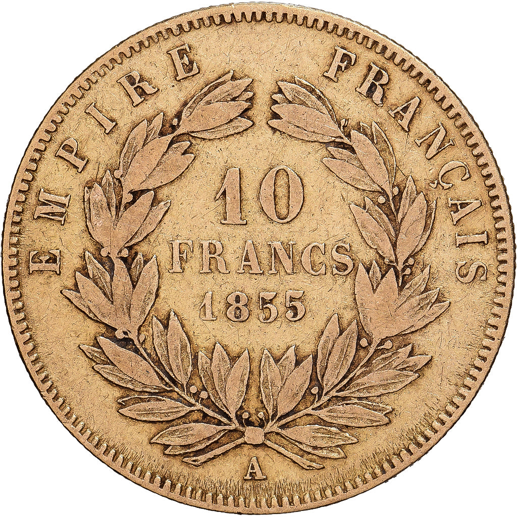 France, Napoleon III, 10 Francs, 1855, Paris, Gold, VF(30-35), Gadoury:1014
