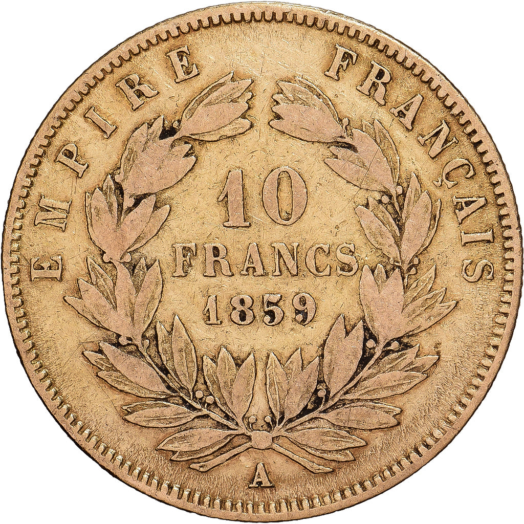 France, Napoleon III, 10 Francs, 1859, Paris, Gold, VF(30-35), Gadoury:1014