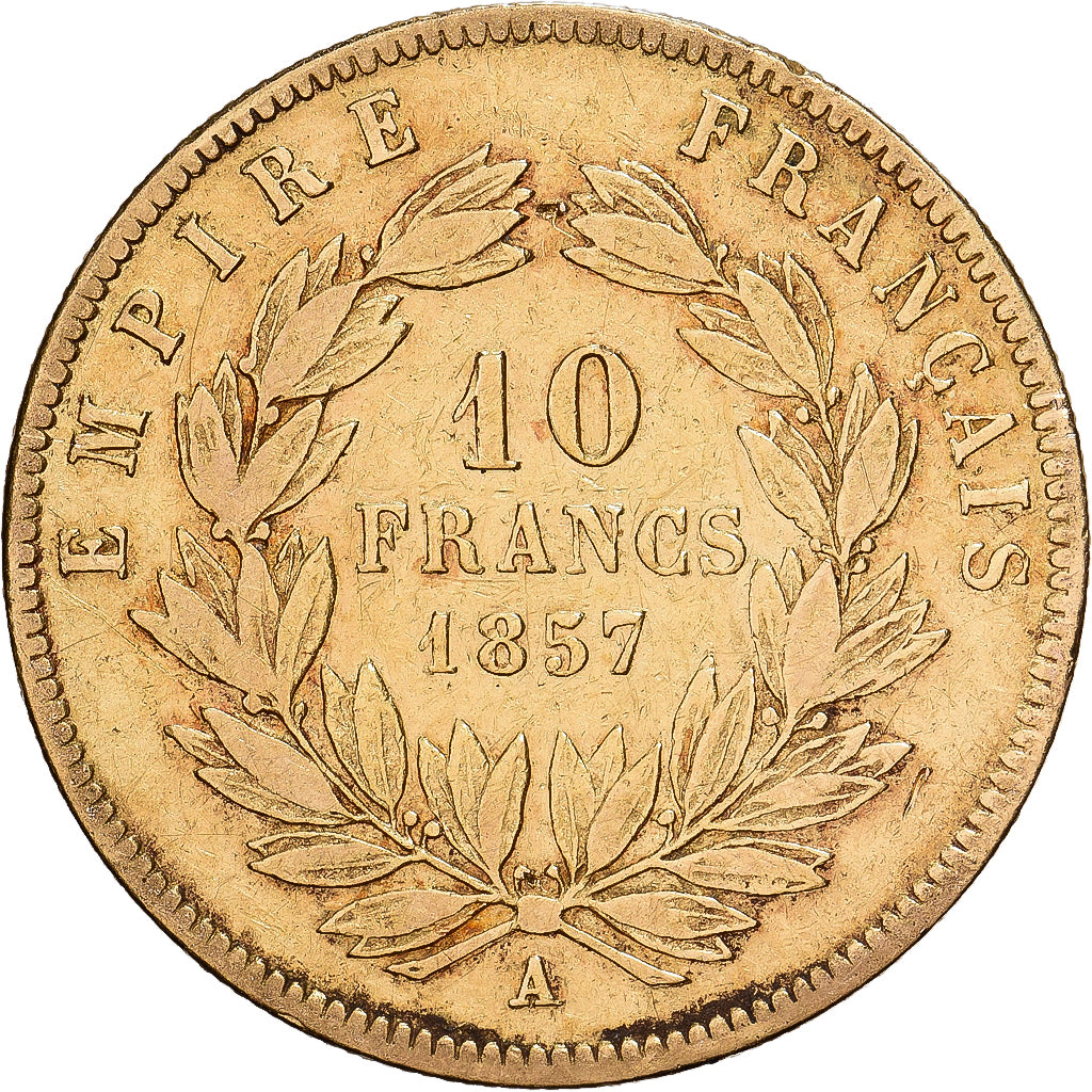 France, Napoleon III, 10 Francs, 1857, Paris, Gold, VF(30-35), Gadoury:1014