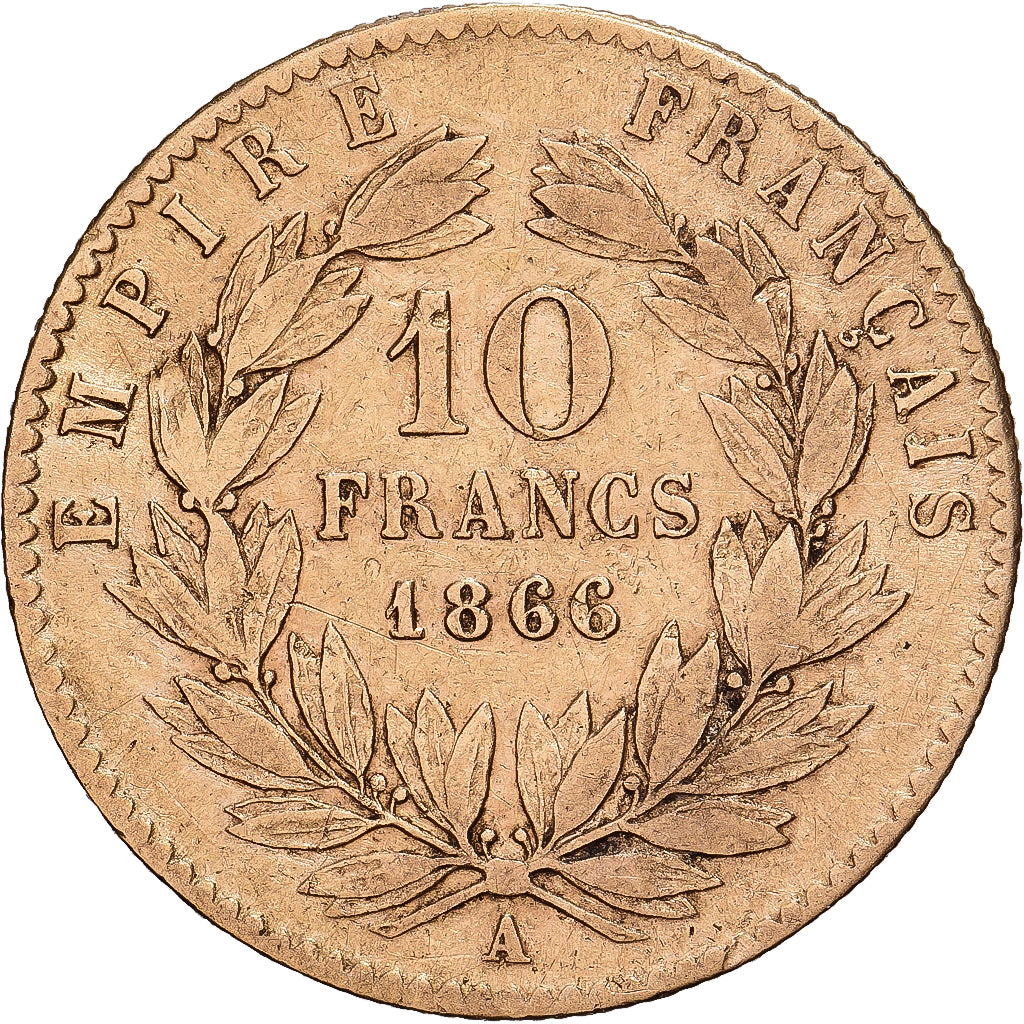 France, Napoleon III, 10 Francs, 1866, Paris, Gold, EF(40-45), Gadoury:1015