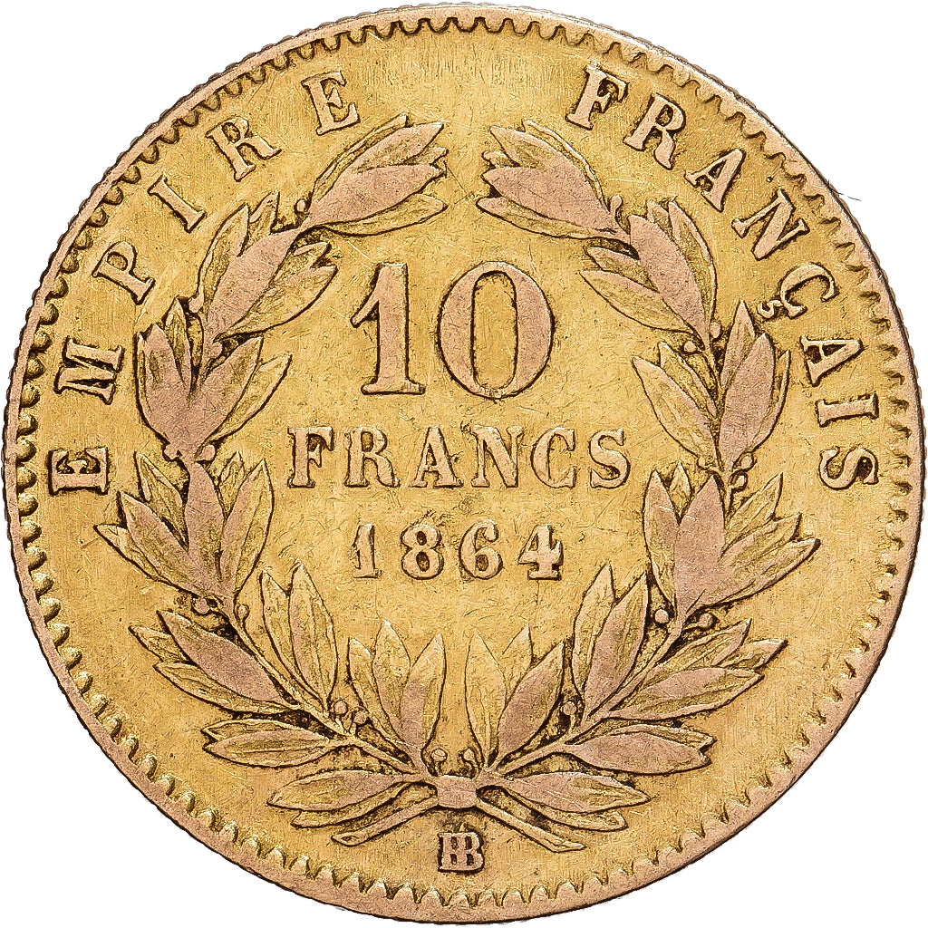 France, Napoléon III, 10 Francs, 1864, Strasbourg, Or, TB+, Gadoury:1015
