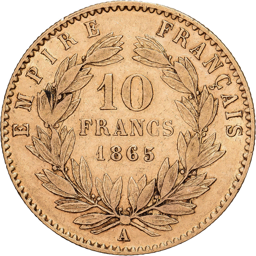 France, Napoleon III, 10 Francs, 1865, Paris, Gold, EF(40-45), Gadoury:1015