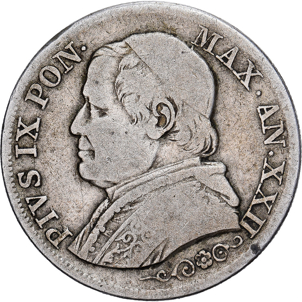 CITTÀ DEL VATICANO, PAPAL STATES, Pius IX, Lira, 1867, Rome, Argento, MB+