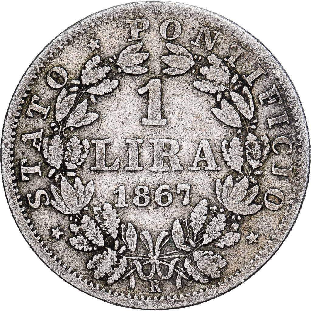 CITTÀ DEL VATICANO, PAPAL STATES, Pius IX, Lira, 1867, Rome, Argento, MB+