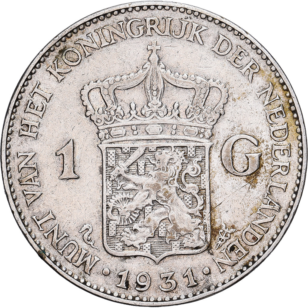 Países Bajos, Wilhelmina I, Gulden, 1931, Plata, MBC, KM:161.1