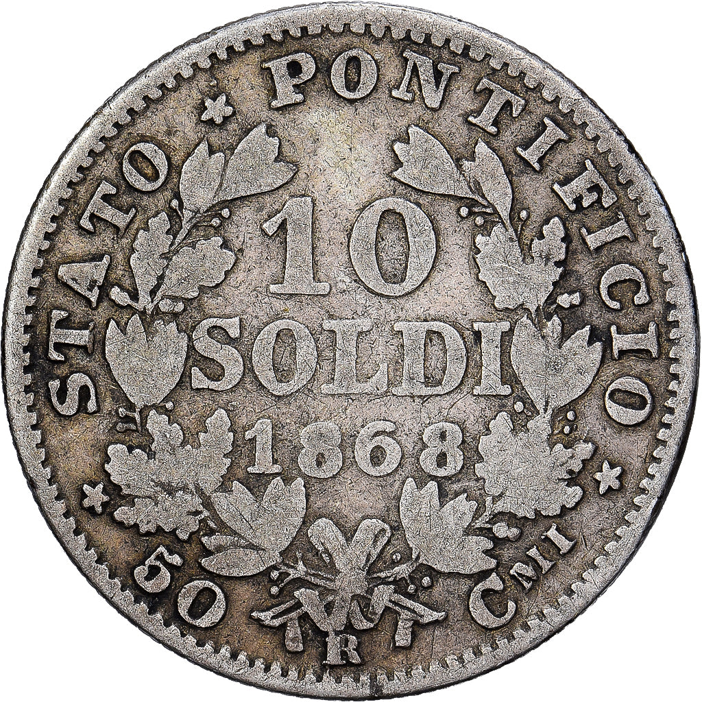 PAŃSTWO WATYKAŃSKIE, PAPAL STATES, Pius IX, 10 Soldi, 50 Centesimi, 1868