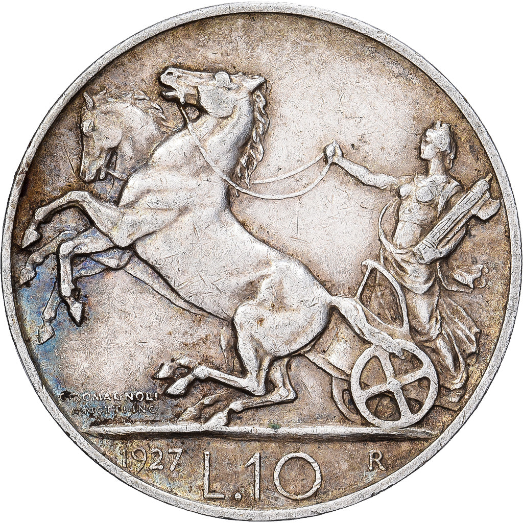 Italia, Vittorio Emanuele III, 10 Lire, 1927, Rome, Plata, MBC, KM:68.1
