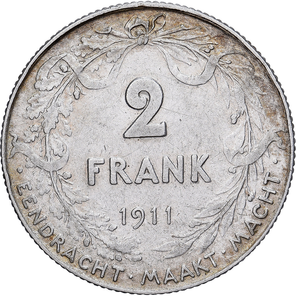 Belgia, Albert I, 2 Francs, 2 Frank, 1911, Brussels, Srebro, EF(40-45), KM:75