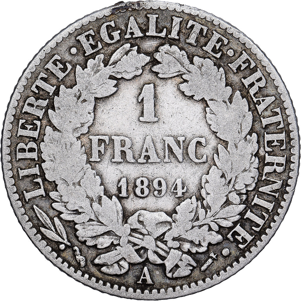 Francja, Franc, Cérès, 1894, Paris, Srebro, VF(20-25), Gadoury:465a, KM:822.1