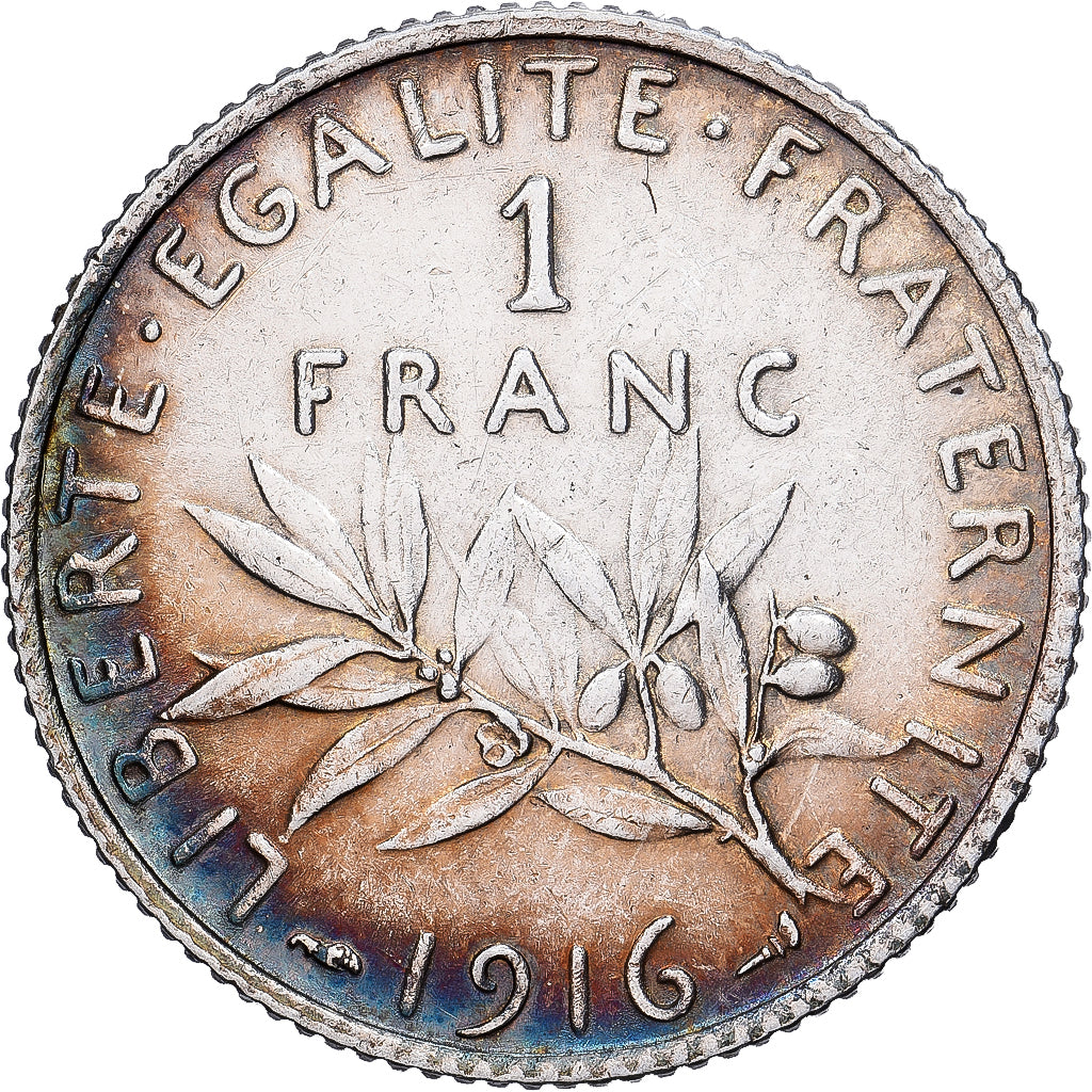 France, Franc, Semeuse, 1916, Paris, Silver, AU(55-58), Gadoury:467, KM:844.1