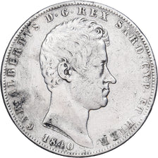 Italiaanse staten, SARDINIA, Carlo Alberto, 5 Lire, 1840, Genoa, Zilver, ZF