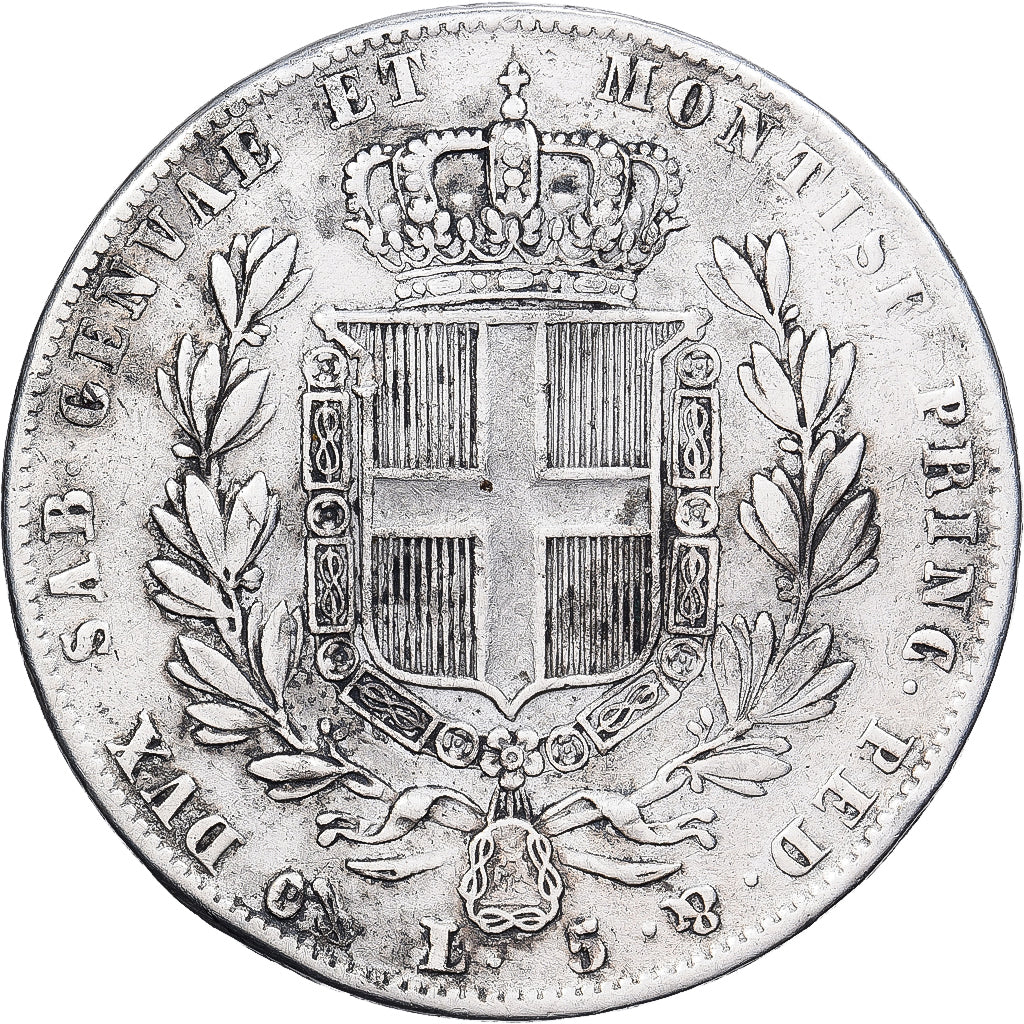 États italiens, SARDINIA, Charles-Albert, 5 Lire, 1840, Genoa, Argent, TTB