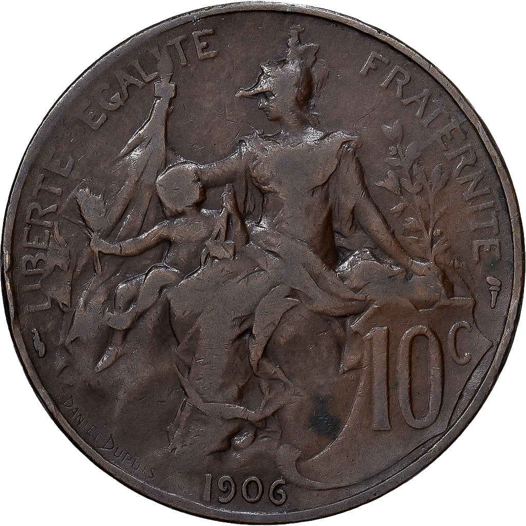 França, 10 Centimes, Dupuis, 1906, Paris, Bronze, EF(40-45), Gadoury:277