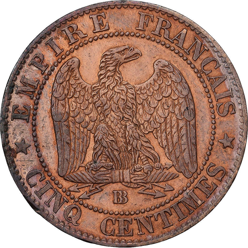France, Napoléon III, 5 Centimes, 1855, Strasbourg, ancre, Bronze, SUP
