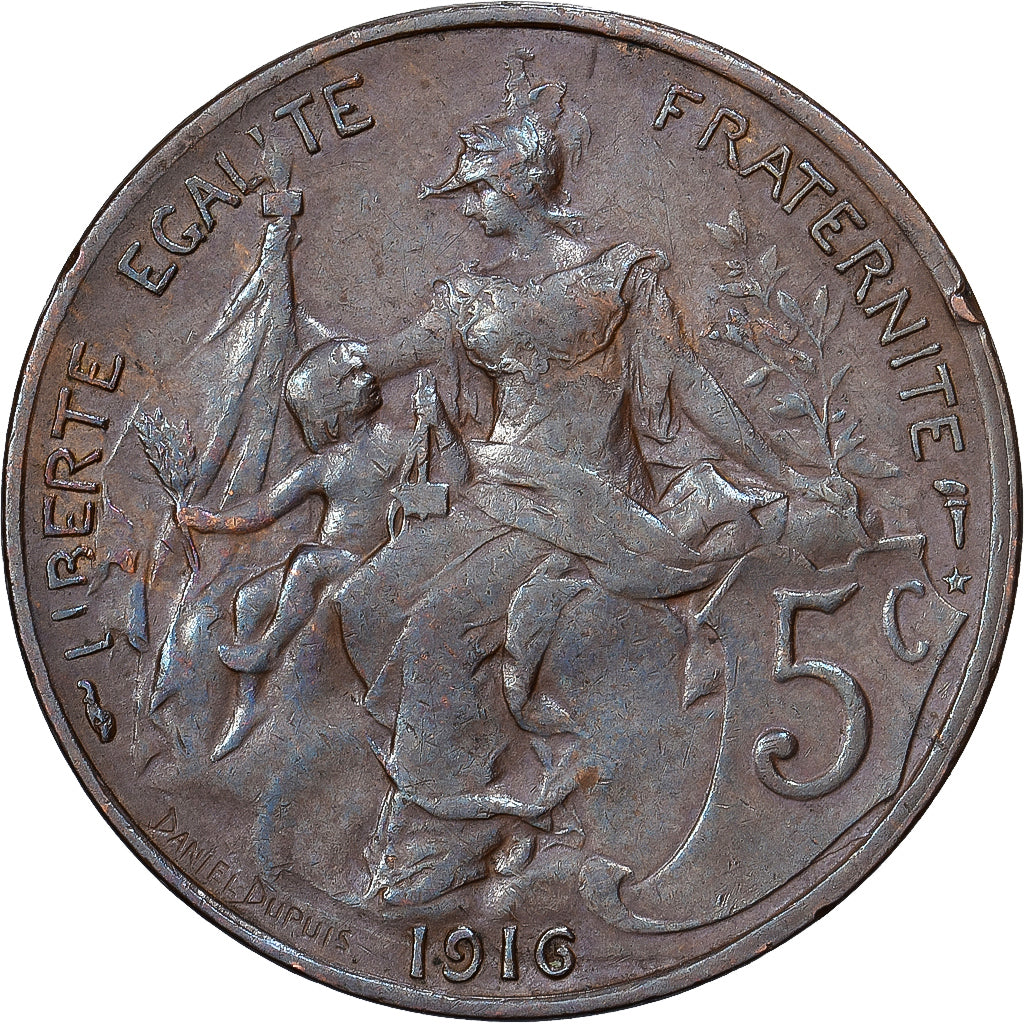França, 5 Centimes, Dupuis, 1916 ★, Paris, Bronze, AU(55-58), Gadoury:165