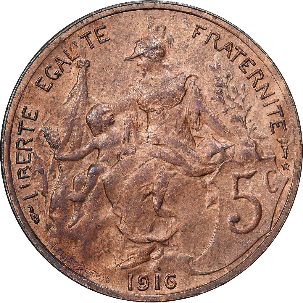 Francia, 5 Centimes, Dupuis, 1916 ★, Paris, Bronzo, SPL-, Gadoury:165, KM:842