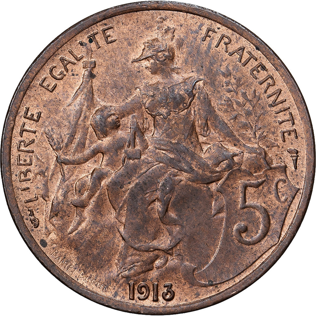 Frankreich, 5 Centimes, Dupuis, 1913, Paris, Bronze, VZ, Gadoury:165, KM:842