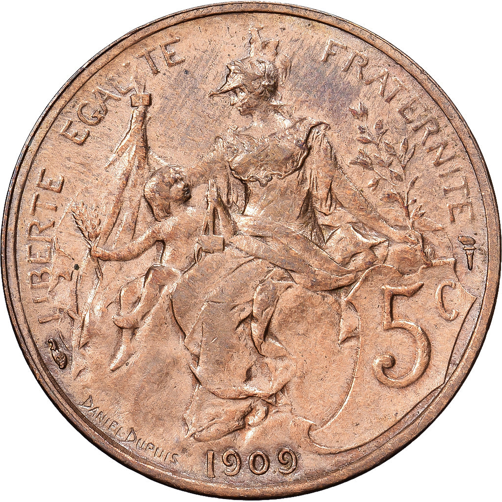 Frankreich, 5 Centimes, Dupuis, 1909, Paris, Bronze, VZ, Gadoury:165, KM:842