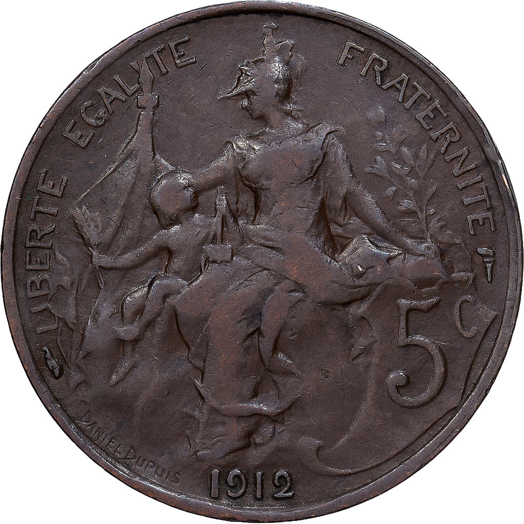 France, 5 Centimes, Dupuis, 1912, Paris, Bronze, EF(40-45), Gadoury:165, KM:842