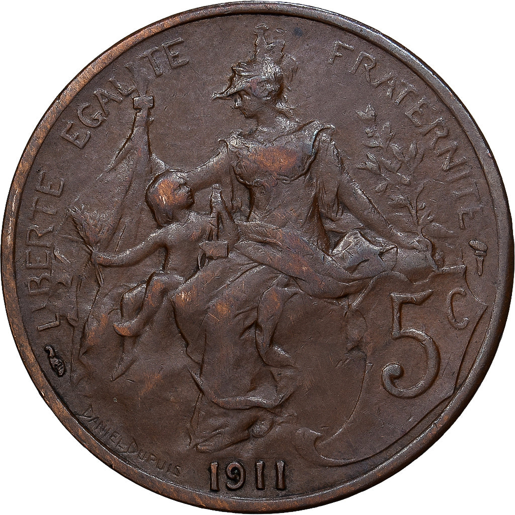 Francja, 5 Centimes, Dupuis, 1911, Paris, Brązowy, AU(50-53), Gadoury:165