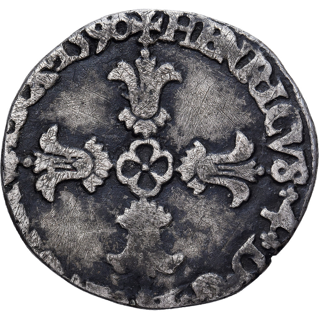 France, Henri IV, 1/8e écu aux bras fleuronnés, 1590, Bayonne, Rare, Silver