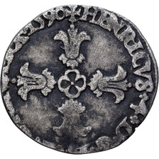França, Henri IV, 1/8e écu aux bras fleuronnés, 1590, Bayonne, Rara, Prata