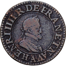 França, Henri IV, Double Tournois, 1608, Paris, Cobre, EF(40-45), Gadoury:538