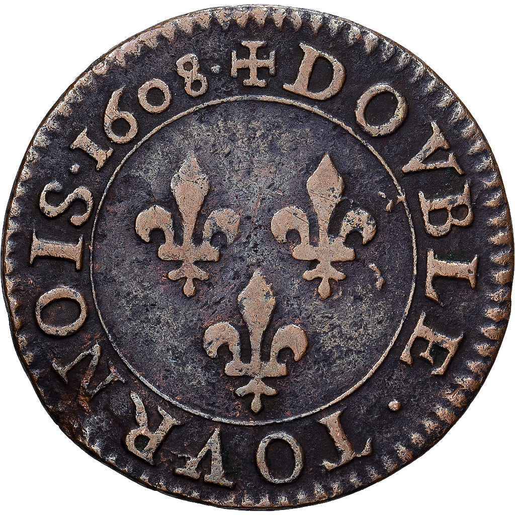 Frankrijk, Henri IV, Double Tournois, 1608, Paris, Koper, ZF, Gadoury:538