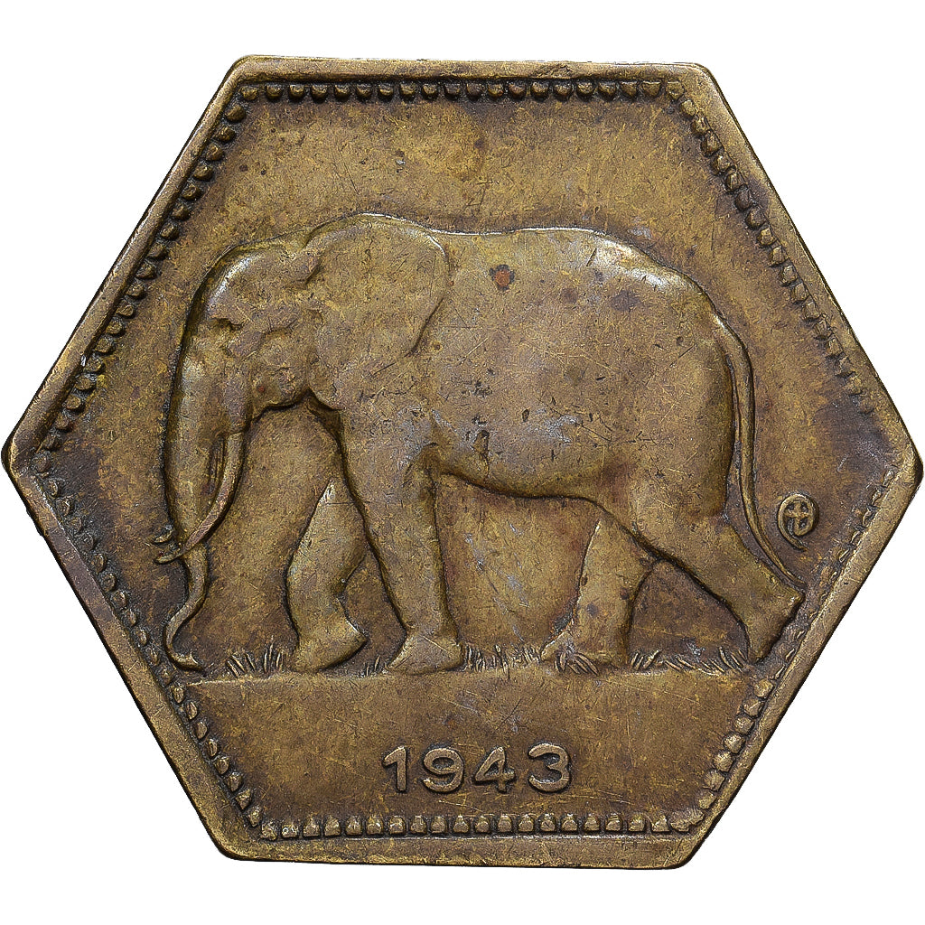 Congo belga, Leopold III, 2 Francs, 1943, Philadelphia, Ottone, BB, KM:25