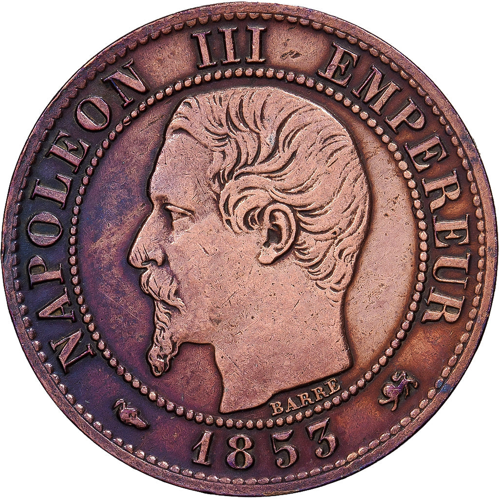 Francja, Napoleon III, Centime, 1853, Lyon, Brązowy, EF(40-45), Gadoury:86