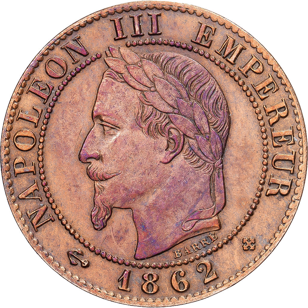 França, Napoleon III, Centime, 1862, Strasbourg, Bronze, AU(50-53), Gadoury:87