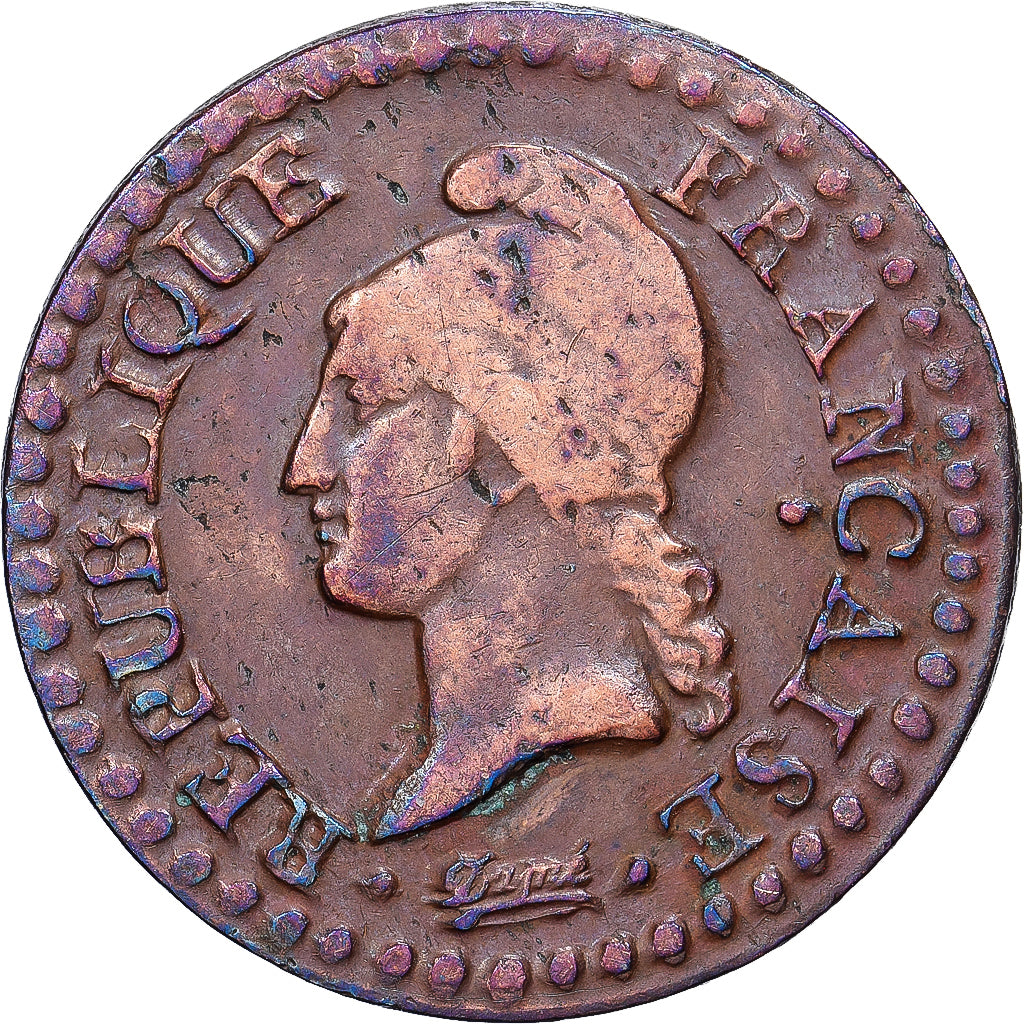 França, Centime, Dupré, An 8 (1800), Paris, Bronze, VF(30-35), Gadoury:76a