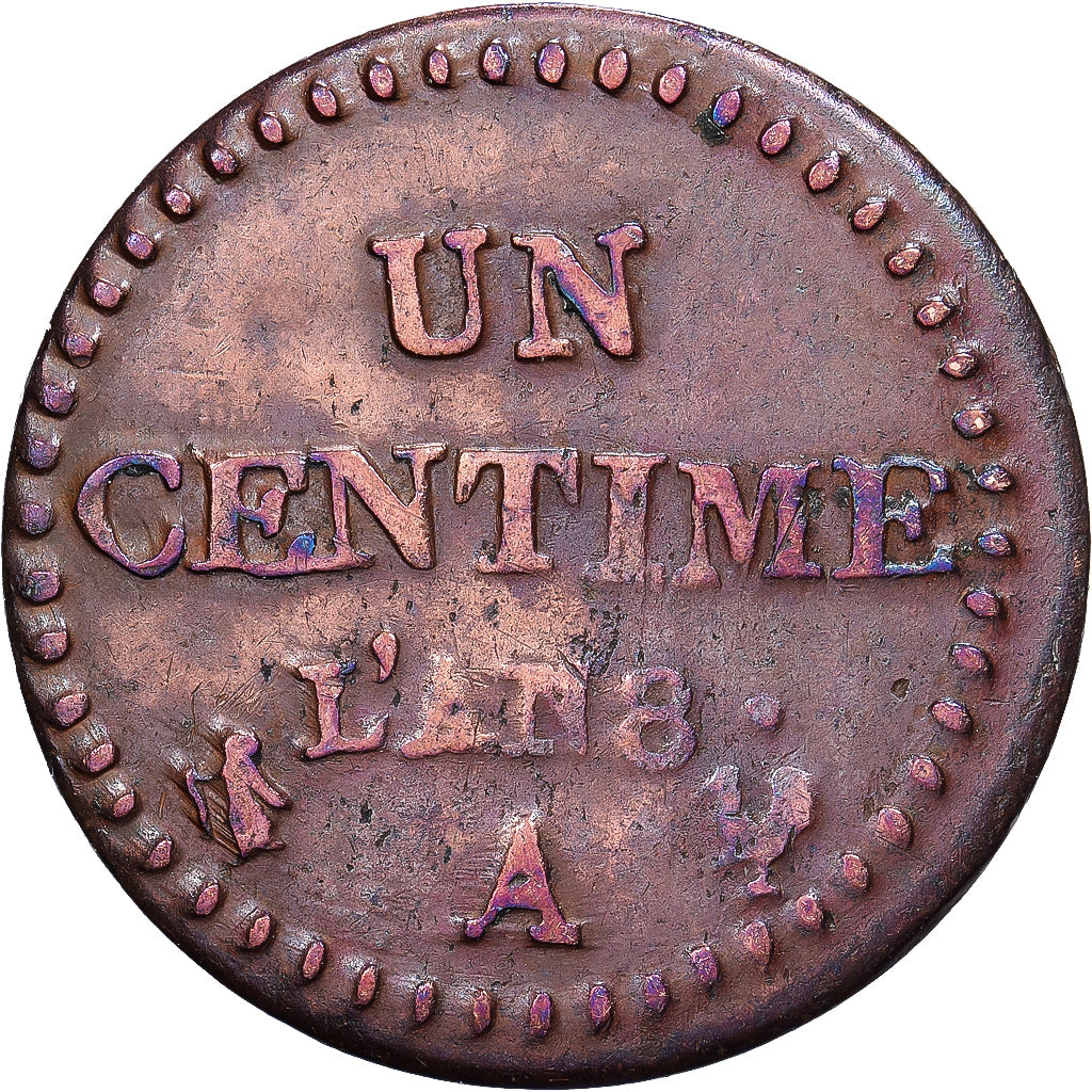 França, Centime, Dupré, An 8 (1800), Paris, Bronze, VF(30-35), Gadoury:76a