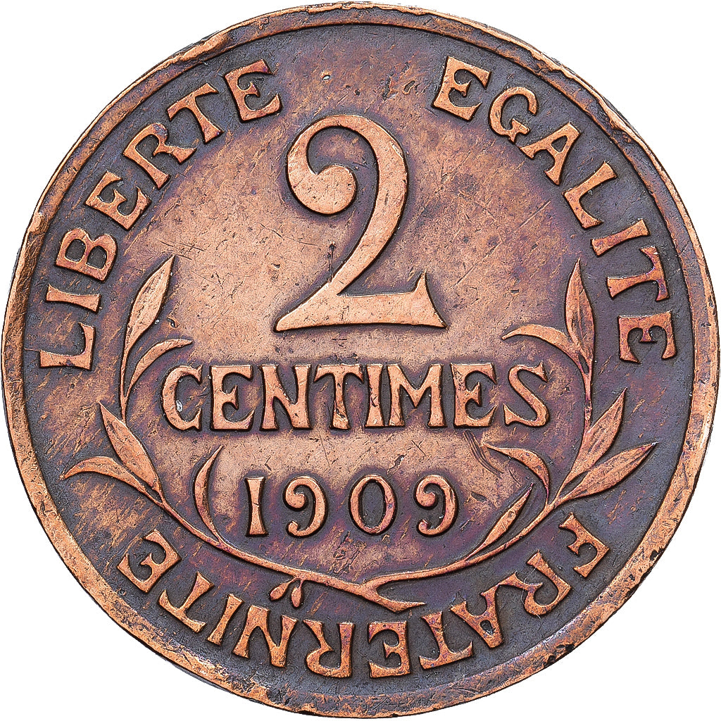 France, 2 Centimes, Dupuis, 1909, Paris, Bronze, VF(30-35), Gadoury:107, KM:841