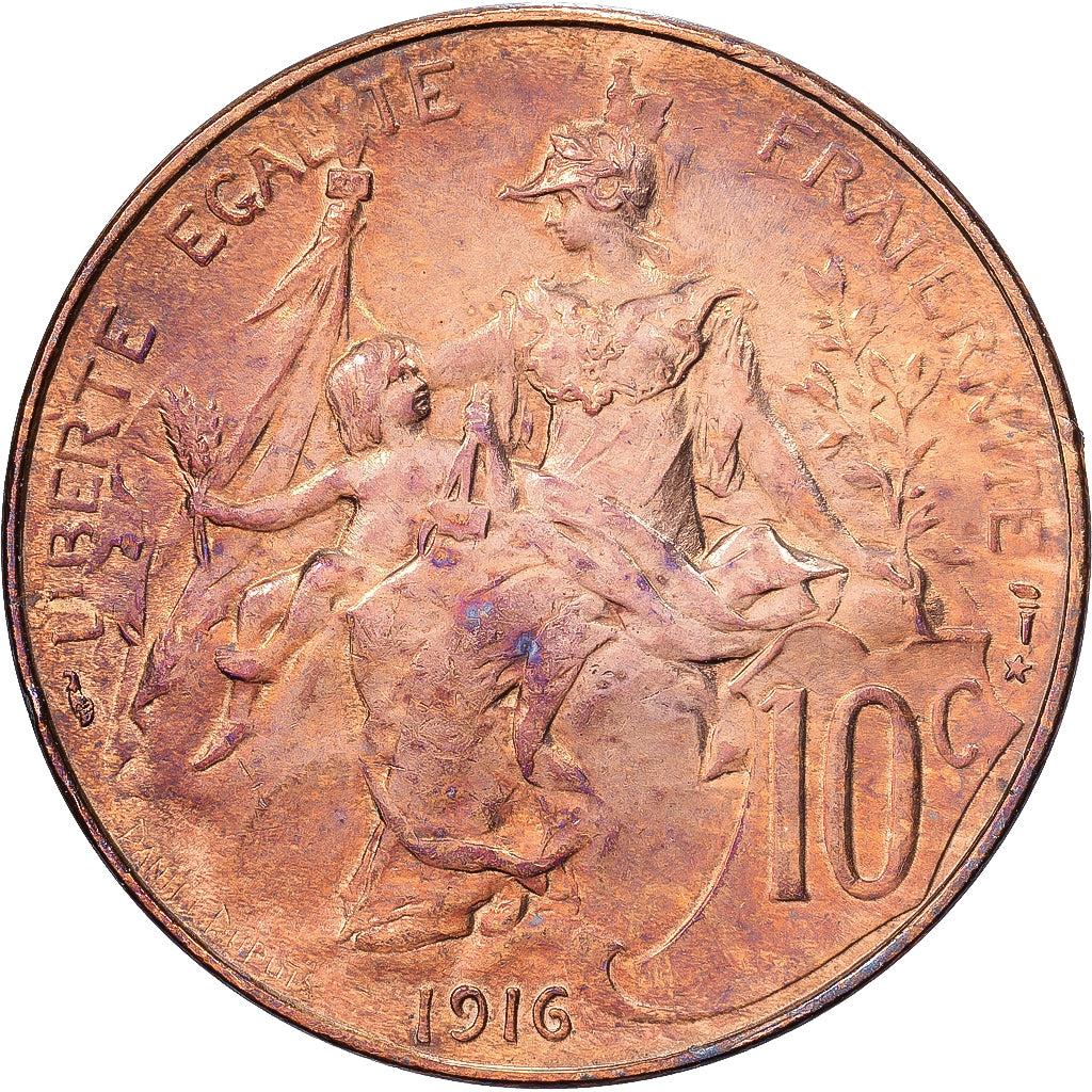 Frankrijk, 10 Centimes, Dupuis, 1916 ★, Paris, Bronzen, PR, Gadoury:277