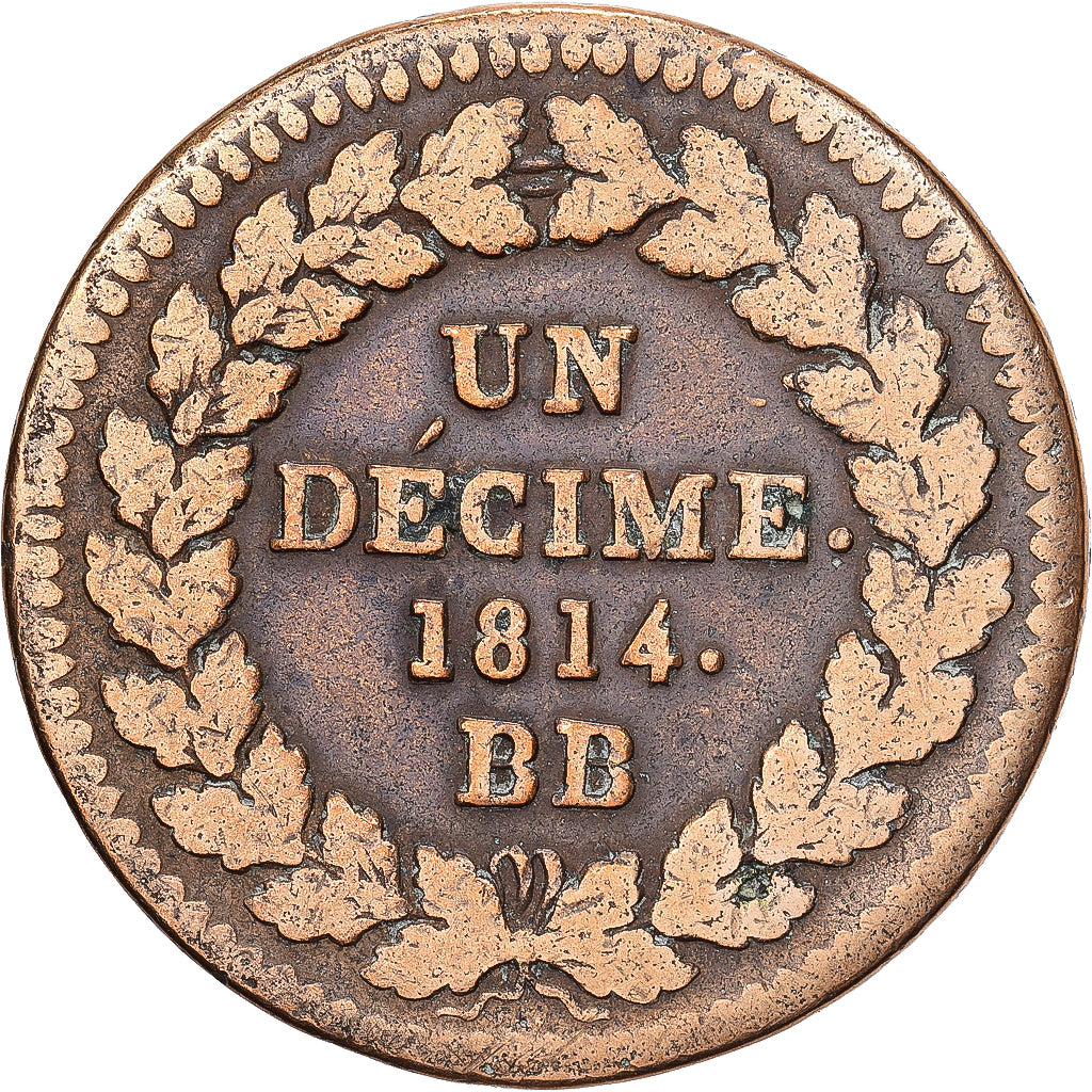 Francja, Napoleon I, Decime, 1814, Strasbourg, Brązowy, VF(30-35)