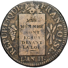França, Sol aux Balances, 1793, Dijon, Bronze, VF(30-35), Gadoury:19