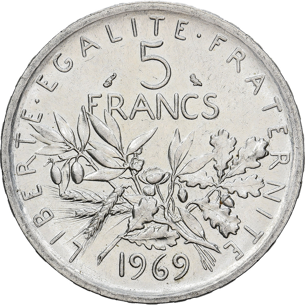 France, 5 Francs, Semeuse, 1969, Paris, Silver, MS(60-62), Gadoury:770, KM:926