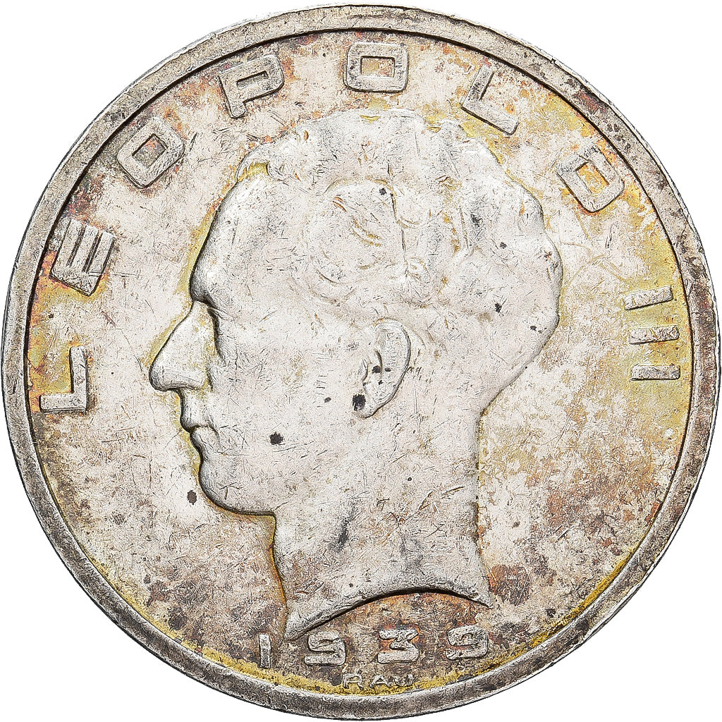 Belgia, Leopold III, 50 Francs, 50 Frank, 1939, Brussels, Srebro, EF(40-45)