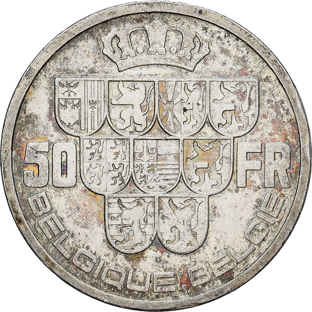 Belgia, Leopold III, 50 Francs, 50 Frank, 1939, Brussels, Srebro, EF(40-45)