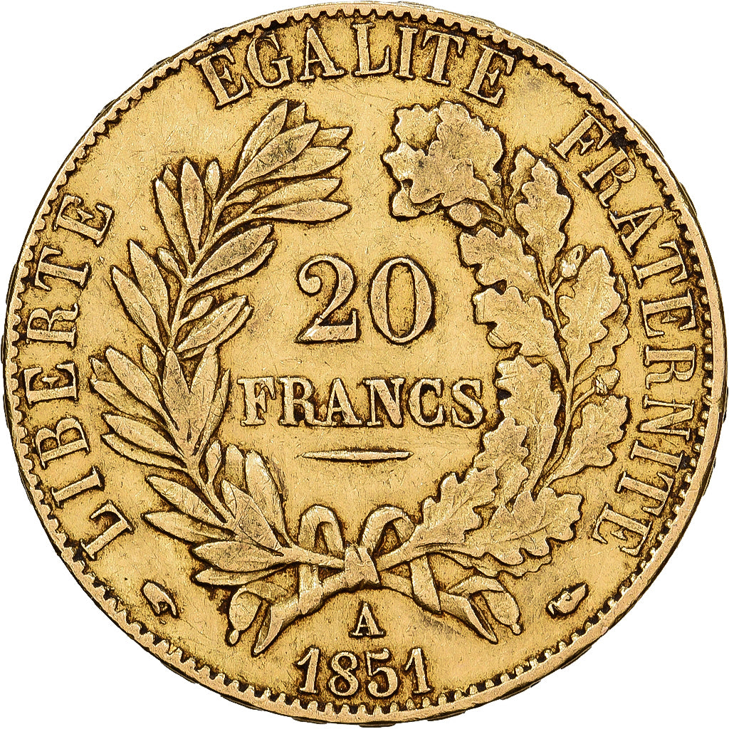 France, 20 Francs, Cérès, 1851, Paris, Or, TTB+, Gadoury:1059, KM:762