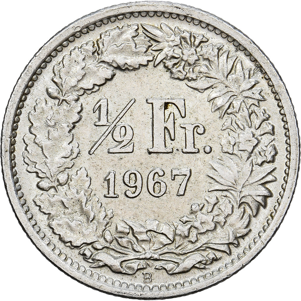 Suíça, 1/2 Franc, 1967, Bern, Prata, AU(50-53), KM:23