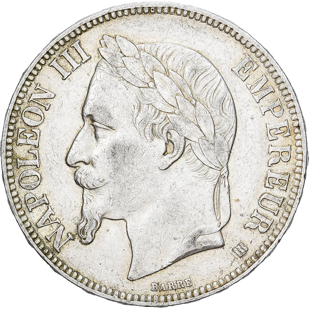 Francia, Napoleon III, 5 Francs, 1868, Strasbourg, Argento, BB+, Gadoury:739