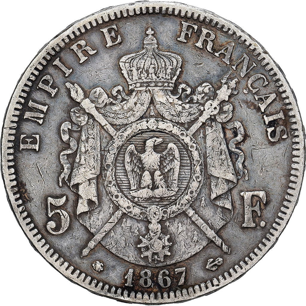 France, Napoleon III, 5 Francs, 1867, Paris, Silver, EF(40-45), Gadoury:739