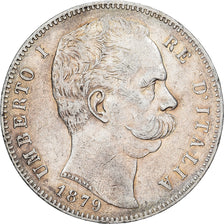 Itália, Umberto I, 5 Lire, 1879, Rome, Prata, AU(50-53), KM:20