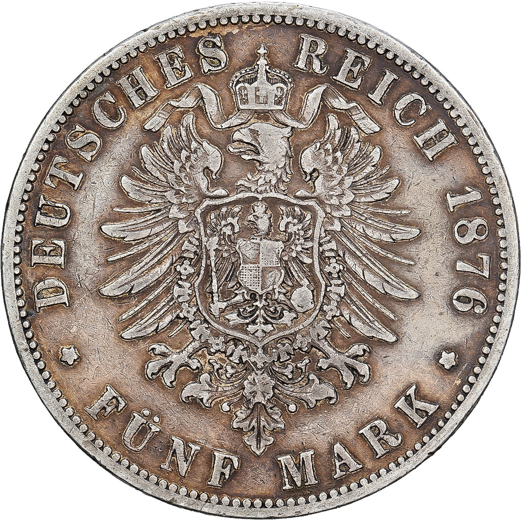 Estados Alemães, PRUSSIA, Wilhelm I, 5 Mark, 1876, Breslau, Prata, EF(40-45)