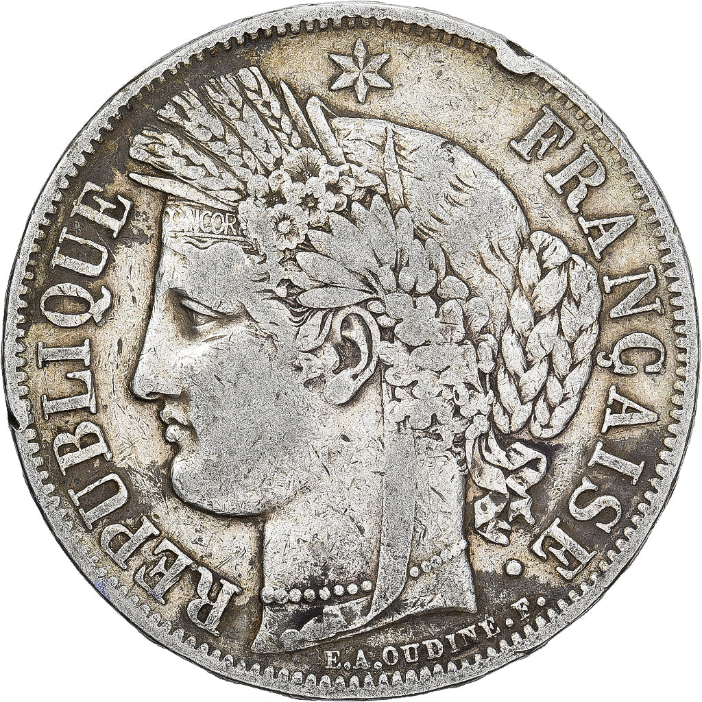 France, 5 Francs, Cérès, 1849, Paris, Main et Main, Silver, VF(30-35)